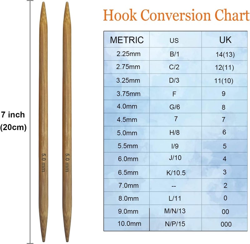 Mdoker Bamboo Double Pointed Knitting Needles Carbonized Bamboo Knitting Needle 7.9 inch(20cm) Length for Handmade Creative DIY Knitting Yarn Projects,Size US 13(9mm) - Image 3